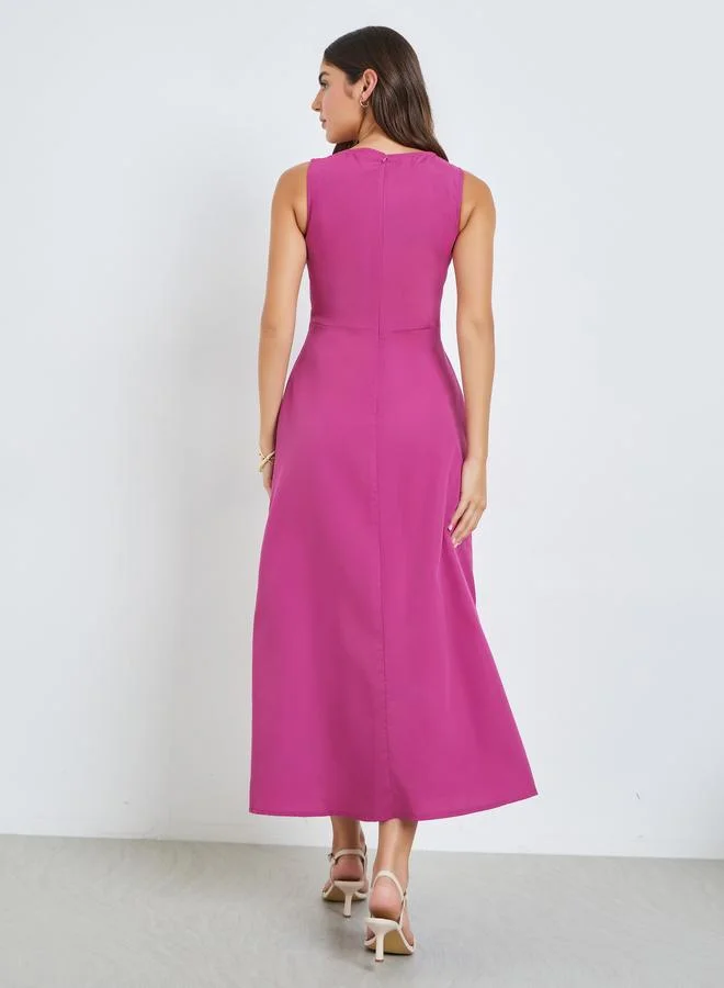 Styli fuchsia Pink Self-Design Sleeveless A-Line Maxi Dress for Women | Best Price UAE