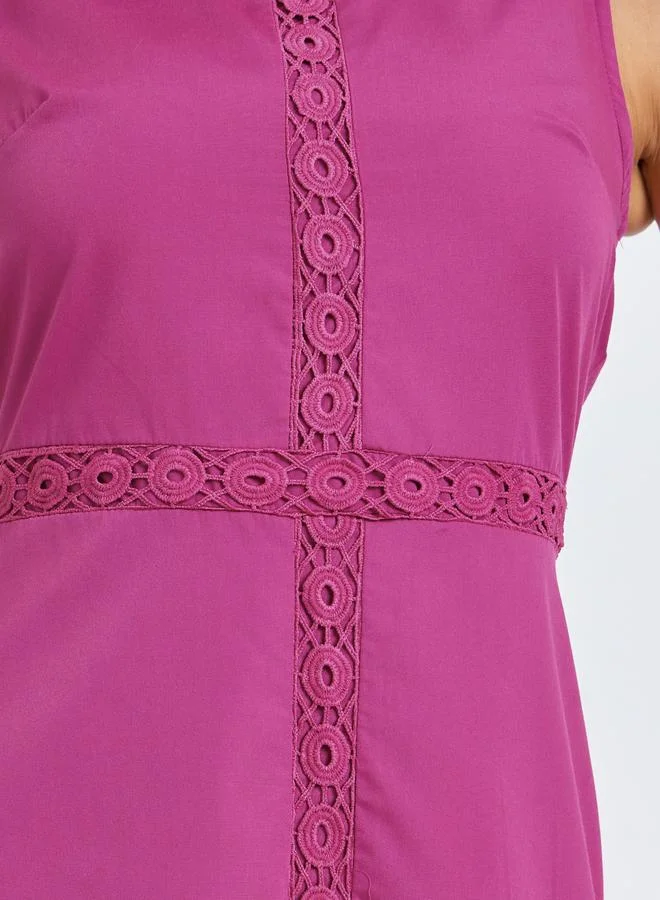 Styli fuchsia Pink Self-Design Sleeveless A-Line Maxi Dress for Women | Best Price UAE