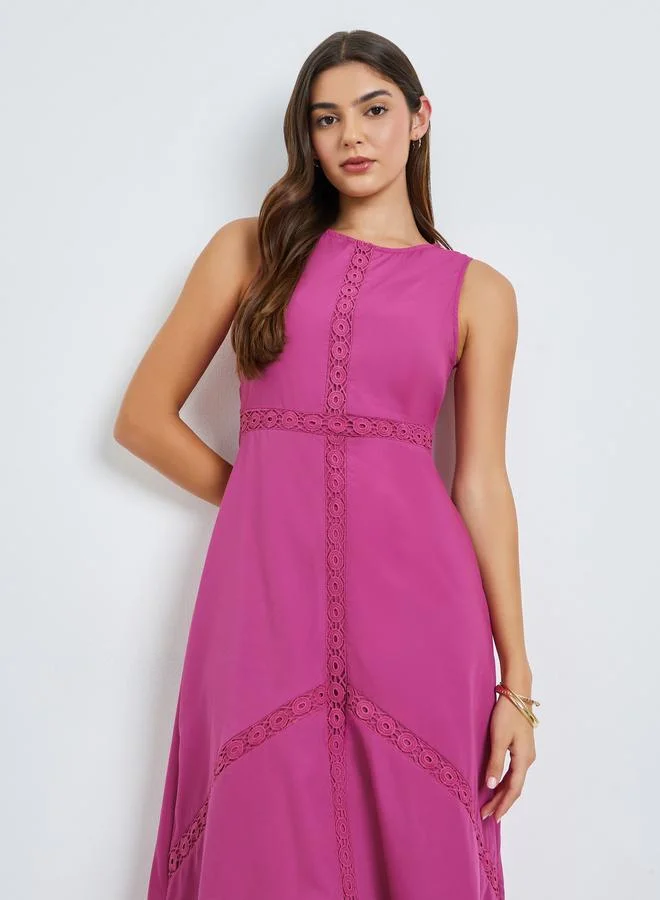 Styli fuchsia Pink Self-Design Sleeveless A-Line Maxi Dress for Women | Best Price UAE