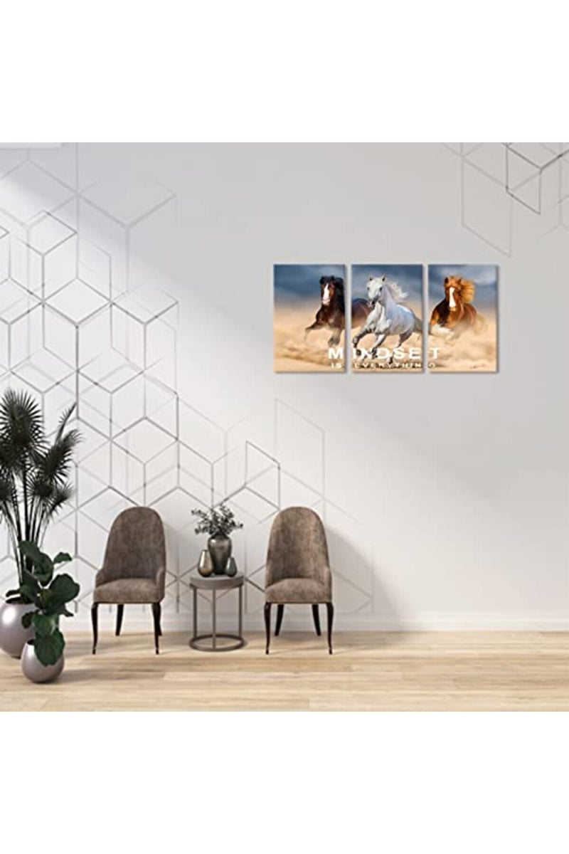 KAWAHONE 3 Panels Inspirational Canvas Wall Art Running Wild Horses Decor Galloping Horses Wall Art Animal Posters, Wild Animal Picture Print on Canvas Ready to Hang - Image 2
