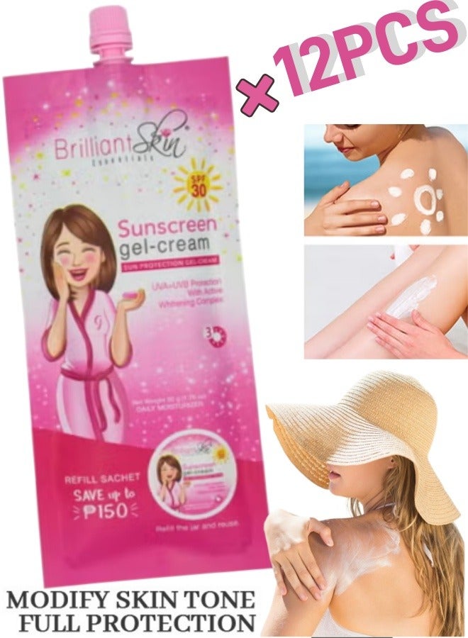 BrightSign 12PCS Sunscreen Gel Cream SPF30   Lightweight, Breathable & Fast-Absorbing, Daily UV Protection, Moisturizing & Non-Greasy - Image 1