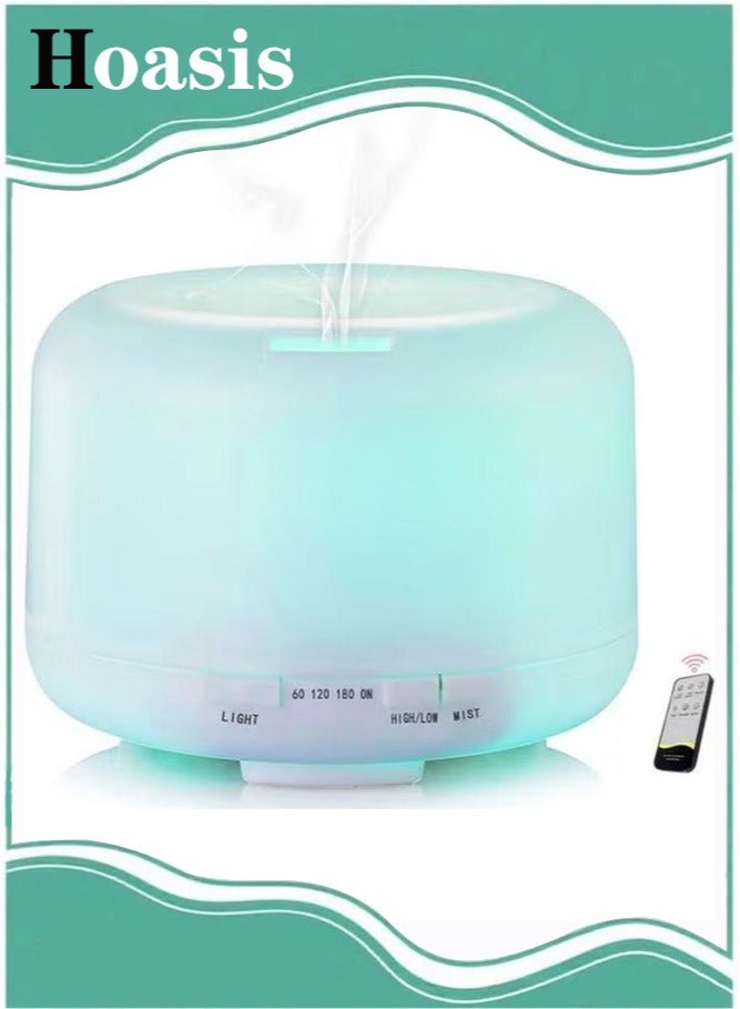 Hoasis Aroma Diffuser Essential Oil Air Humidifier With 7-Colour LED Light and Remote Control, 500ml, White - Image 1
