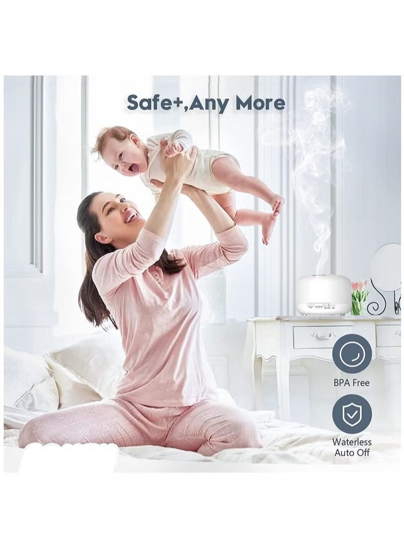 Hoasis Aroma Diffuser Essential Oil Air Humidifier With 7-Colour LED Light and Remote Control, 500ml, White - Image 5