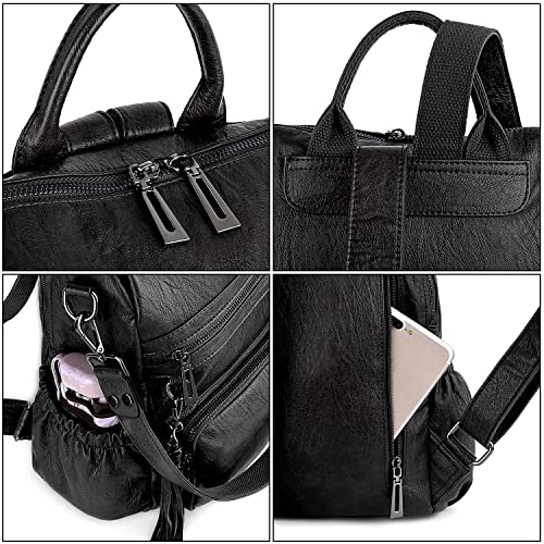 UTO Women Backpack Purse Leather Vegan Ladies Fashion Designer Rucksack Convertible Travel Shoulder Bag with Tassel Black - Image 5
