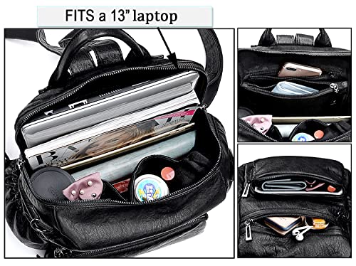 UTO Women Backpack Purse Leather Vegan Ladies Fashion Designer Rucksack Convertible Travel Shoulder Bag with Tassel Black - Image 4
