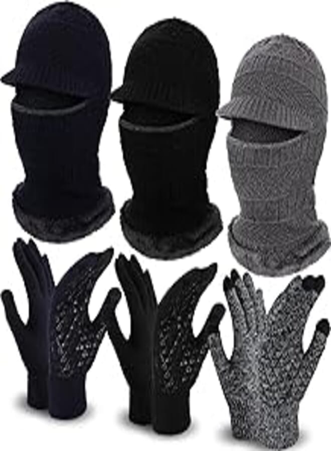 6 Pcs Winter Knit Balaclava Hat Anti Slip Touch Screen Mittens Set Winter Knitted Balaclava Beanie Knitted Winter Hat Thermal Winter Gloves for Men Women Outdoor Sports, Sports Colors, One Size