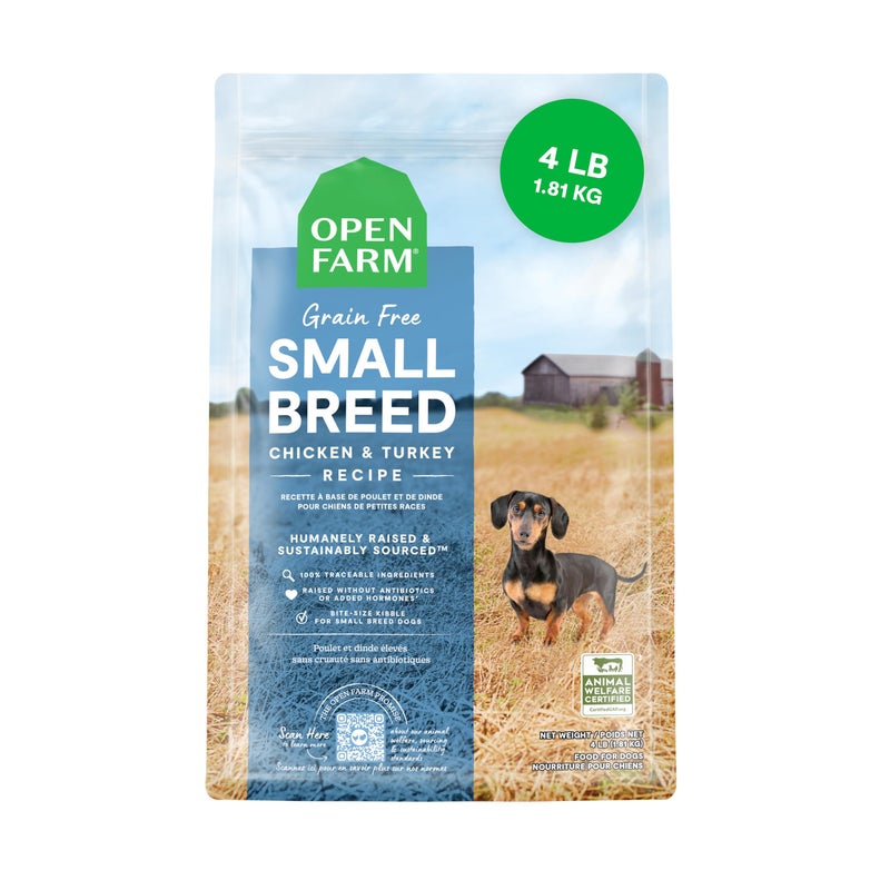 Open Farm GrainFree Dry Dog Food for Small Breeds HighProtein Kibble Sustainably Ethically Sourced Ingredients NonGMO Veggies Superfoods Chicken Turkey Recipe for Small Dogs 4lb Bag