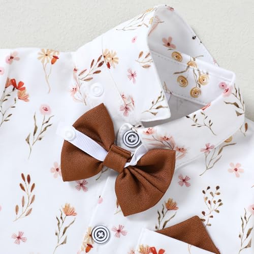 WESIDOM Baby Boy Clothes Suit 0-24M Newborn Infant Gentleman Formal Outfit, Dress Shirt+Bowtie+Beret+Suspender Pant Set - Image 5