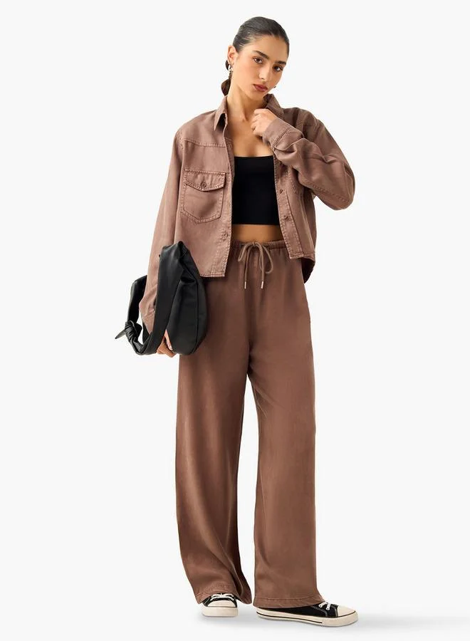 Lee Cooper Lee Cooper High-Rise Wide Leg Pants with Drawstring Closure and Pockets