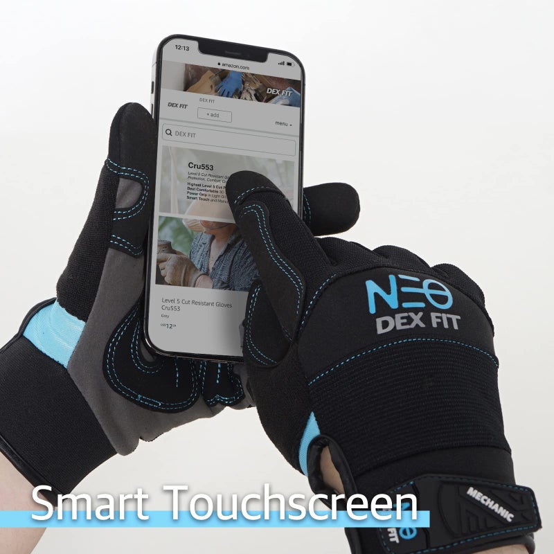 DEX FIT قفازات ميكانيكي دكس فيت MG310 خفيفة الوزن، متينة مع تعزيزات PU، قبضة قوية، ملائمة مريحة قابلة للتمدد، متوافقة مع شاشة اللمس، رقيقة وقابلة للتنفس، قابلة للغسل، سوداء (L) 1 زوج - Image 4