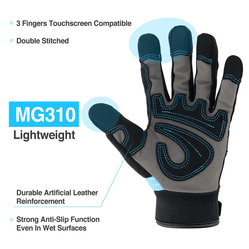 DEX FIT قفازات ميكانيكي دكس فيت MG310 خفيفة الوزن، متينة مع تعزيزات PU، قبضة قوية، ملائمة مريحة قابلة للتمدد، متوافقة مع شاشة اللمس، رقيقة وقابلة للتنفس، قابلة للغسل، سوداء (L) 1 زوج - Image 3