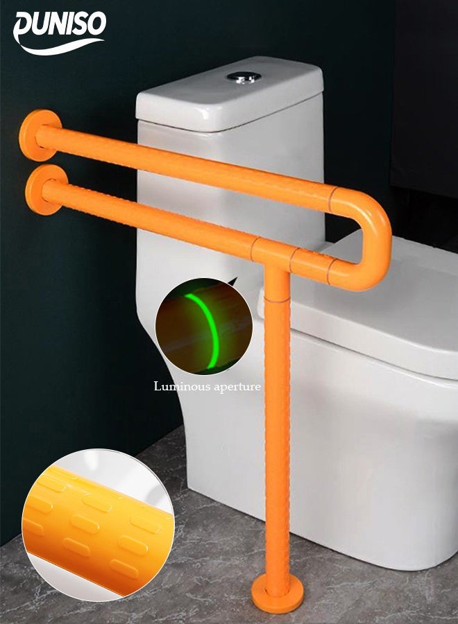 Toilet Grab Bar，Drop Down Toilet Hand Rail ，Luminous Protection,Folding Toilet Safety Rails for Bathroom with Leg Anti-Slip for Elderly Disabled Pregnant, 60cm,Yellow - Image 1