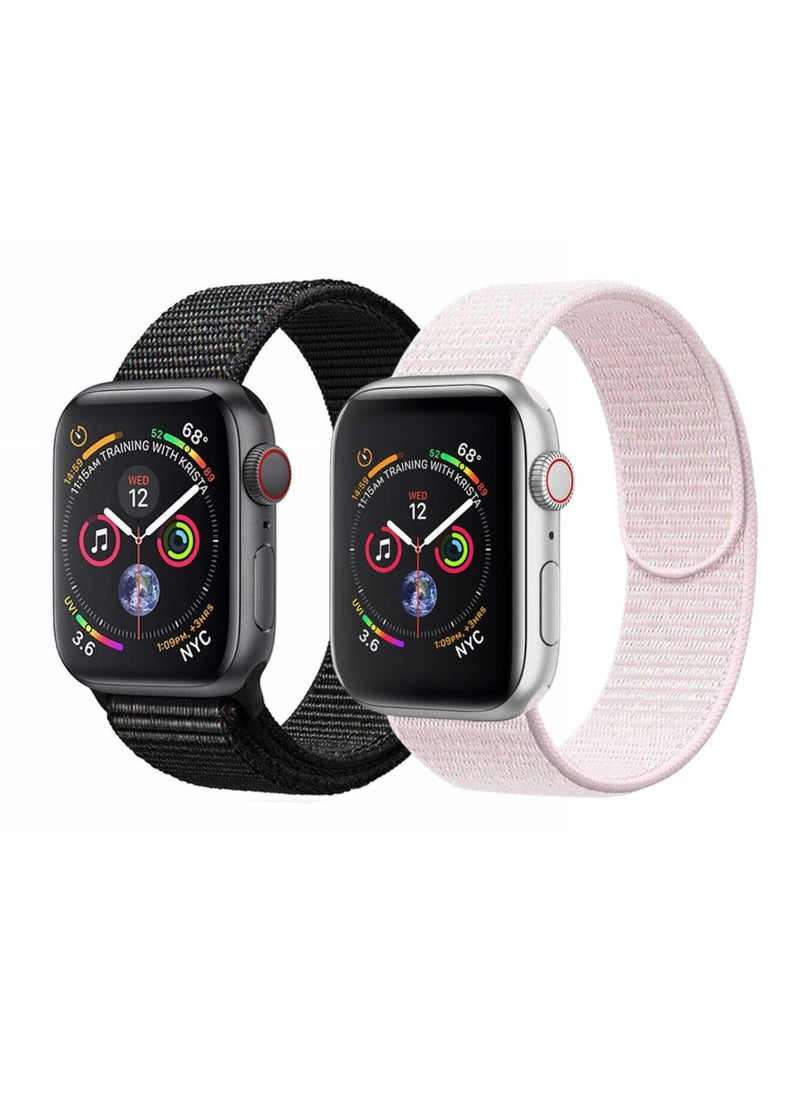 YOMNA Nylon Sport Loop Band Strap 40/44/41/45mm For Apple Watch Series Pearl Pink Strap with Dark Black Strap(set of 2)  - Image 1
