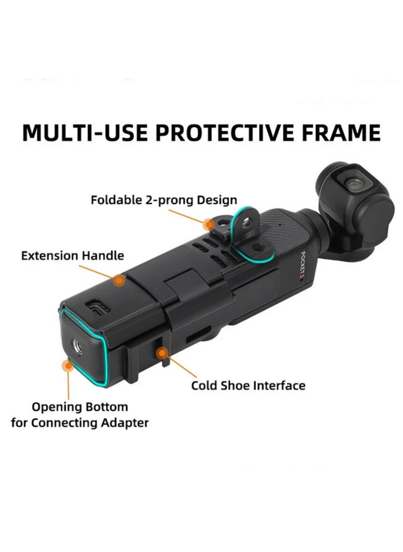 Generic - For DJI Osmo Pocket 3 Expansion Adapter Frame Protective Case Cold Shoe Brackets Handle Housing Shell Cover with Foldable Two Claw Interface for Microphones Fill Lights Grip - Image 1
