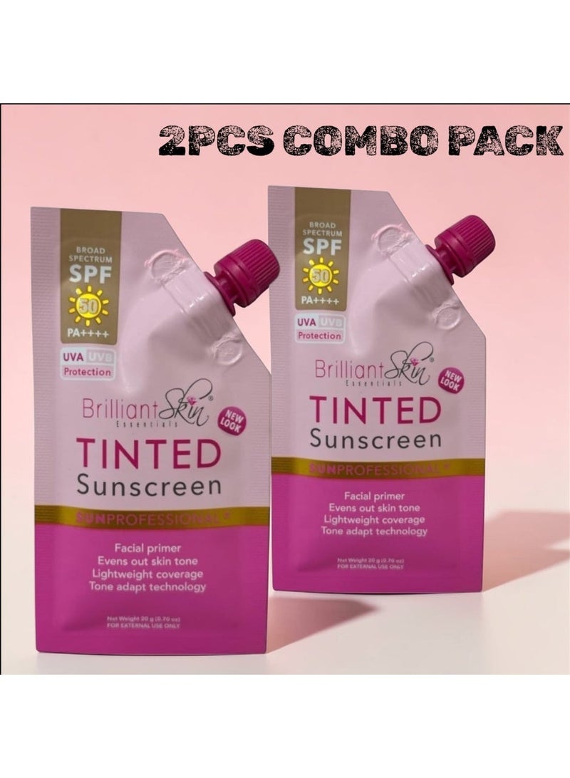 Brilliant Skin Tinted Sunscreen SPF 50 PA+++ 2PC COMBO – Hydrating Lightweight Face Sunscreen with Primer & Natural Coverage - Image 1