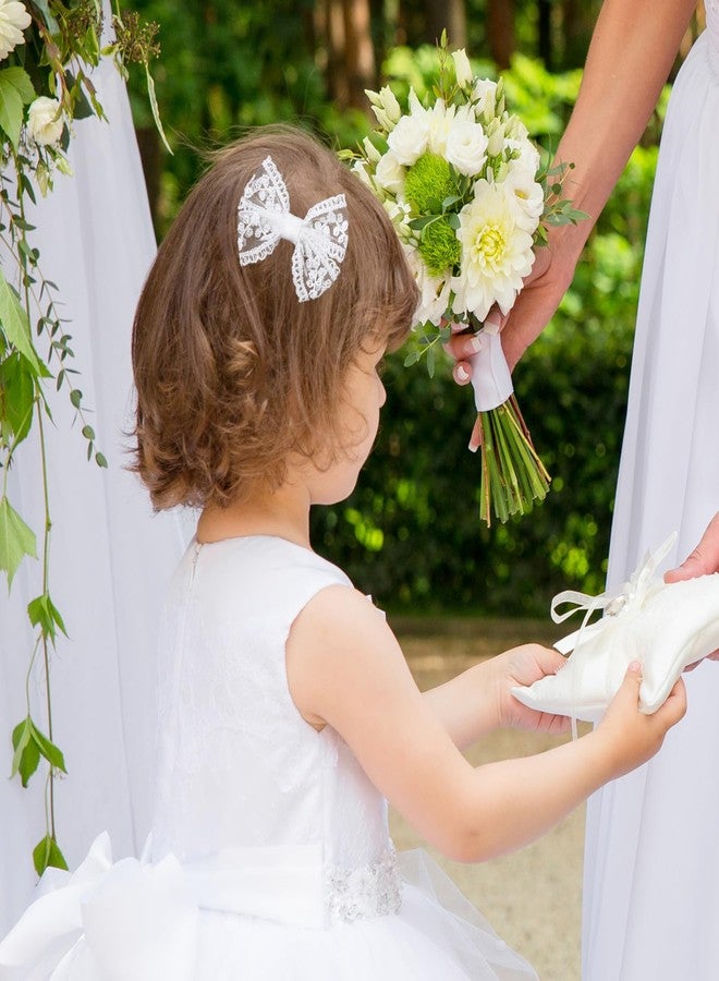 Miroksh White Lace Hair Bows Small Cute Lace Ribbon Bow Alligator Clip Hairpins Barrettes 3" Baby Teens Toddler Flower Girls Wedding Pageant Communion Birthday Party Dress Decor Accessories - Image 3