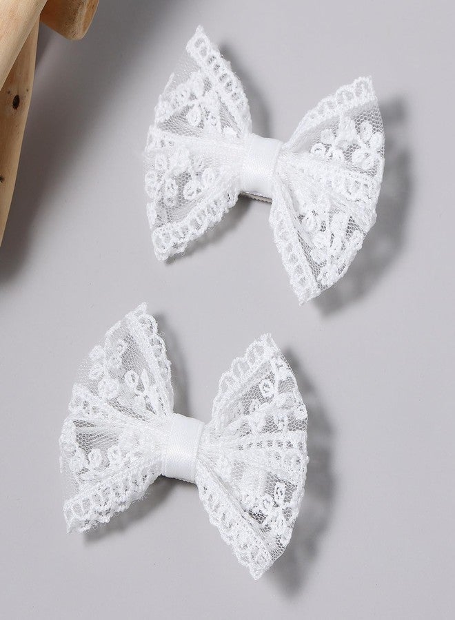 Miroksh White Lace Hair Bows Small Cute Lace Ribbon Bow Alligator Clip Hairpins Barrettes 3" Baby Teens Toddler Flower Girls Wedding Pageant Communion Birthday Party Dress Decor Accessories - Image 1