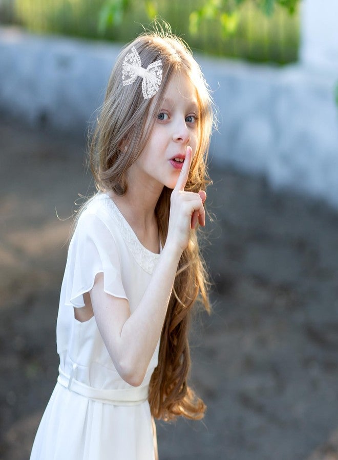 Miroksh White Lace Hair Bows Small Cute Lace Ribbon Bow Alligator Clip Hairpins Barrettes 3" Baby Teens Toddler Flower Girls Wedding Pageant Communion Birthday Party Dress Decor Accessories - Image 4