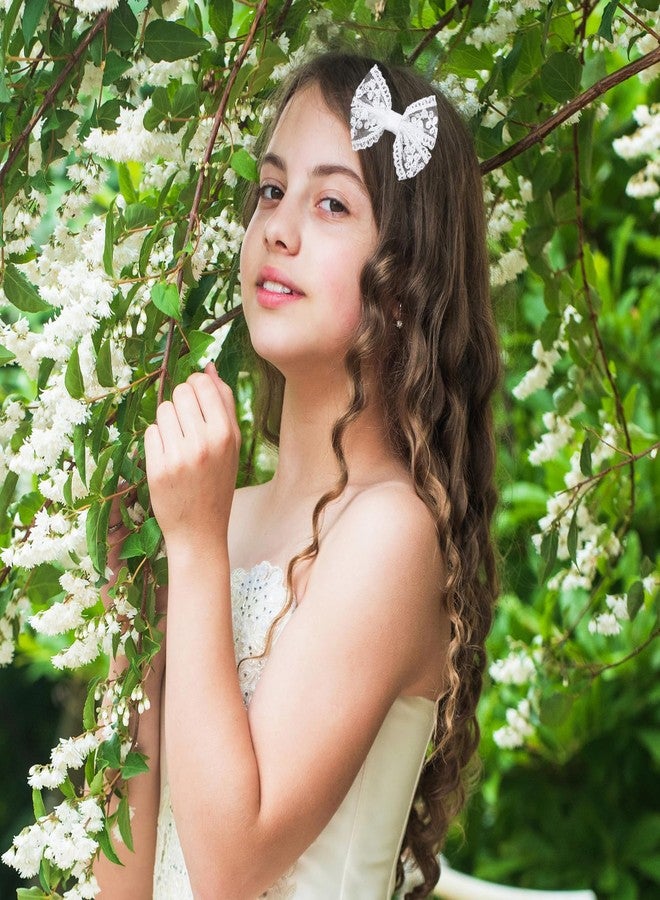 Miroksh White Lace Hair Bows Small Cute Lace Ribbon Bow Alligator Clip Hairpins Barrettes 3" Baby Teens Toddler Flower Girls Wedding Pageant Communion Birthday Party Dress Decor Accessories - Image 2