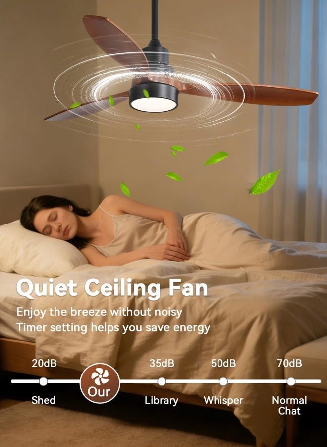 Sofucor Ceiling Fan with Lights, 52 Inch Mordern Wood Ceiling Fan with Remote for Indoor Farmhouse Bedroom Living Room Outdoor Patio Porch, Reversible DC Motor, Noiseless - Image 2