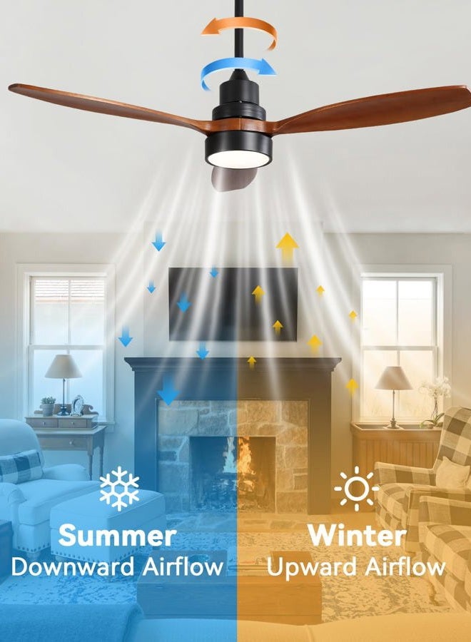 Sofucor Ceiling Fan with Lights, 52 Inch Mordern Wood Ceiling Fan with Remote for Indoor Farmhouse Bedroom Living Room Outdoor Patio Porch, Reversible DC Motor, Noiseless - Image 3