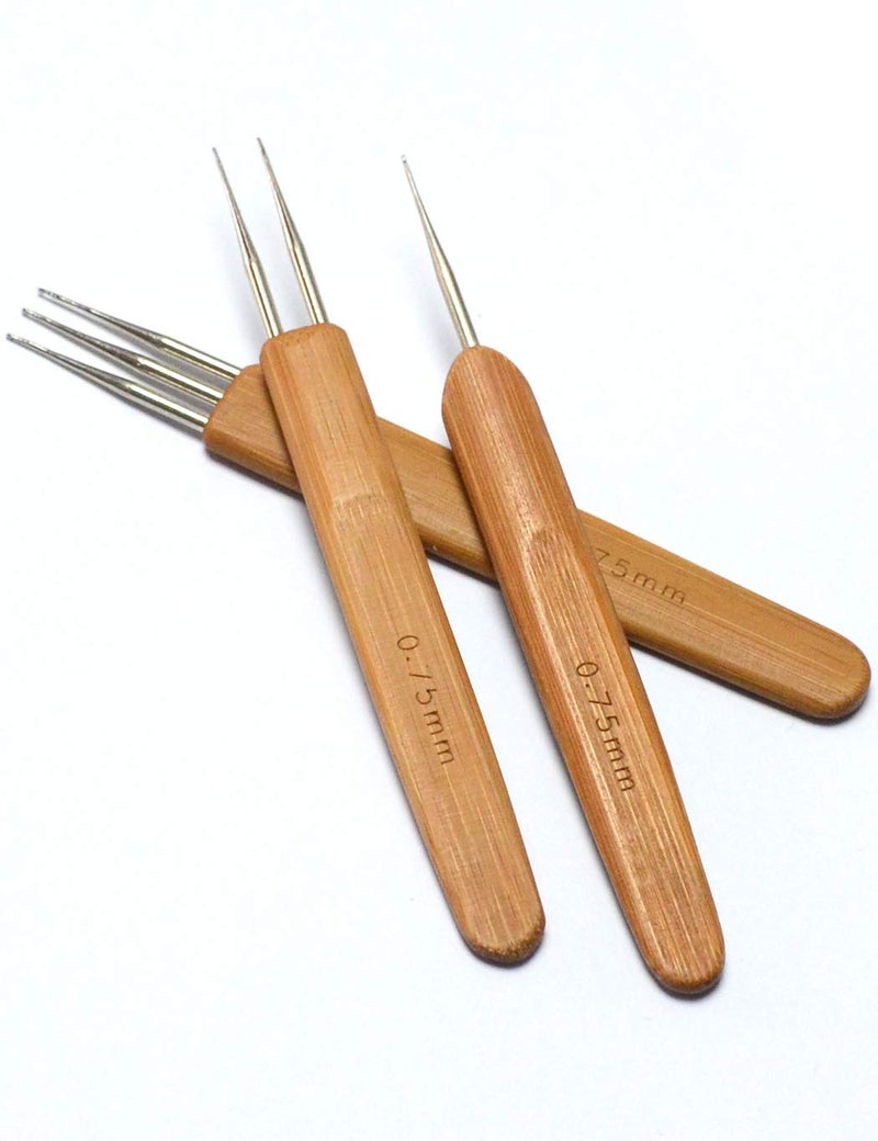 BLUPLE 3Pcs/Set(1Hook,2Hook,3Hook) Bamboo Dreadlock Crochet Hook Dreadlocks Crochet Needle with Wooden Handle Soft Touch Steel 0.75mm Crochet Hook for Braid Craft - Image 1
