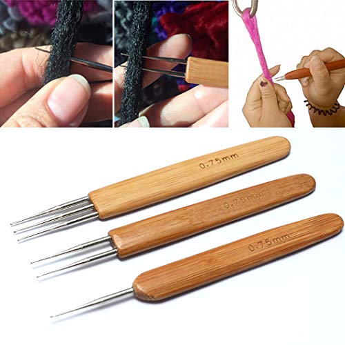 BLUPLE 3Pcs/Set(1Hook,2Hook,3Hook) Bamboo Dreadlock Crochet Hook Dreadlocks Crochet Needle with Wooden Handle Soft Touch Steel 0.75mm Crochet Hook for Braid Craft - Image 5