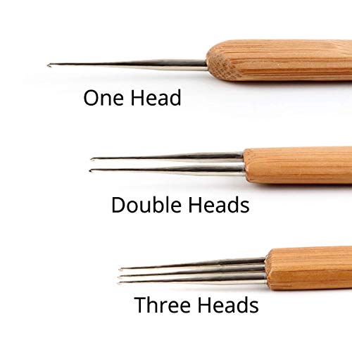 BLUPLE 3Pcs/Set(1Hook,2Hook,3Hook) Bamboo Dreadlock Crochet Hook Dreadlocks Crochet Needle with Wooden Handle Soft Touch Steel 0.75mm Crochet Hook for Braid Craft - Image 2