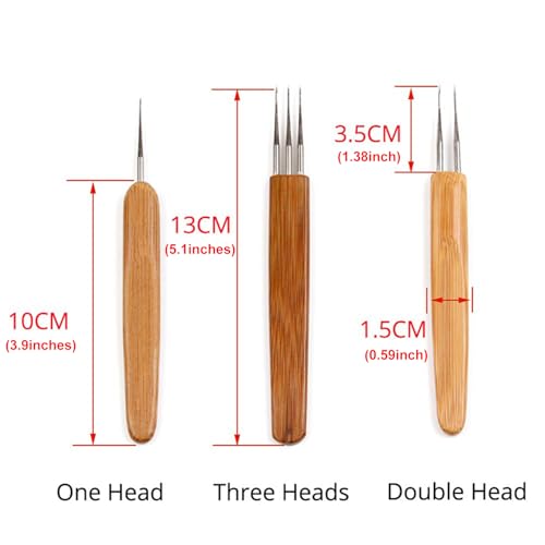 BLUPLE 3Pcs/Set(1Hook,2Hook,3Hook) Bamboo Dreadlock Crochet Hook Dreadlocks Crochet Needle with Wooden Handle Soft Touch Steel 0.75mm Crochet Hook for Braid Craft - Image 3
