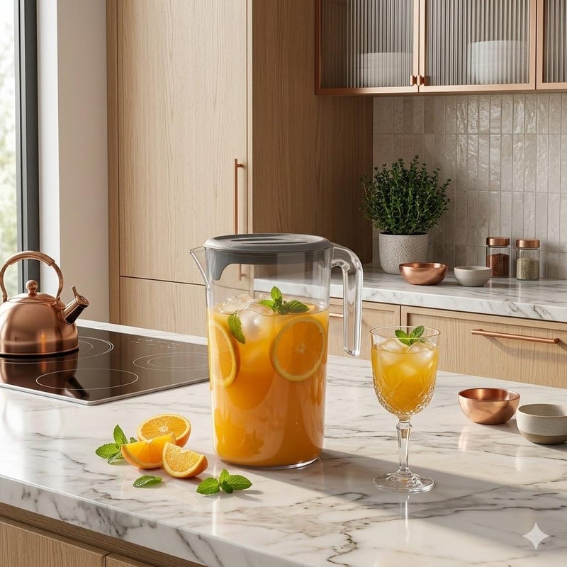 High Quality Acrylic Juice Jug Clear with Lid, 2.6L, Leakproof, Lightweight, for Juice and Cold Drinks Multicolor - Image 2
