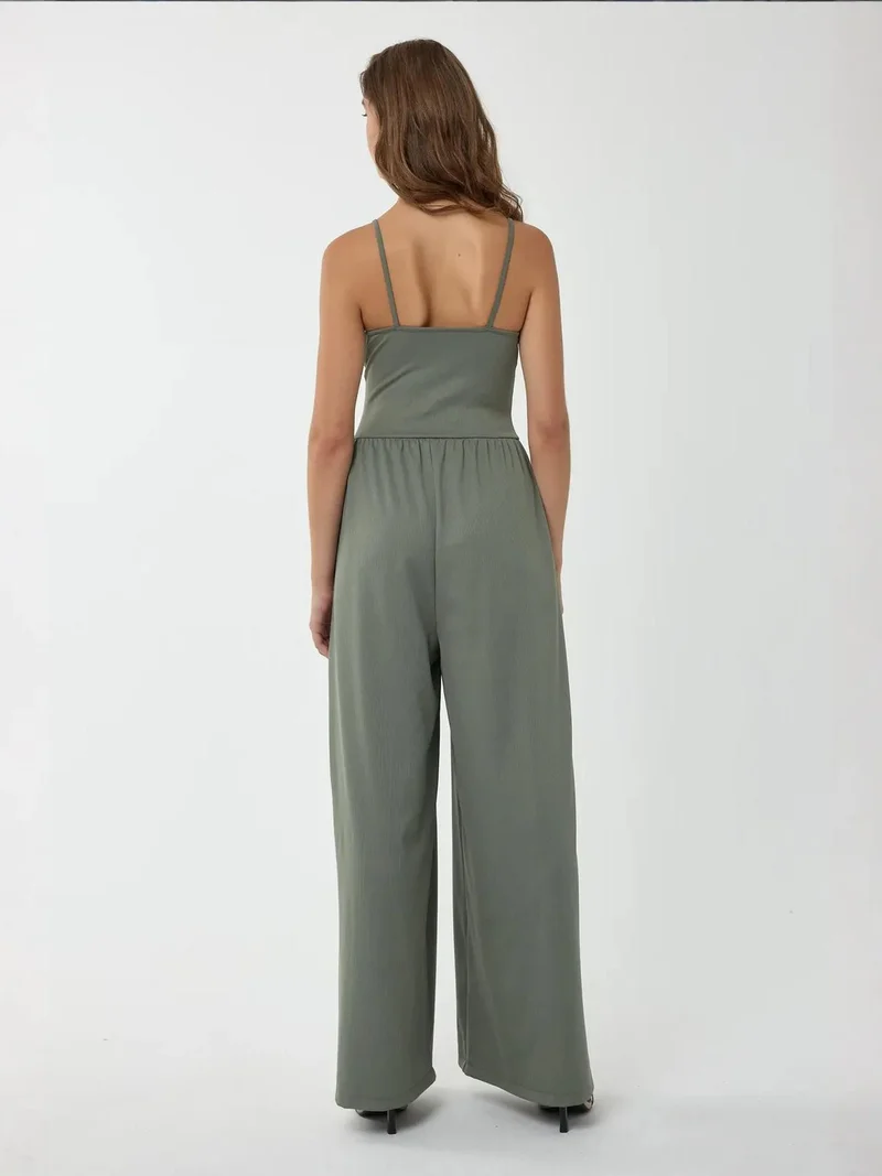 HICCUP Green Wide Leg V-Neck Knitted Jumpsuit for Women | Best Price UAE