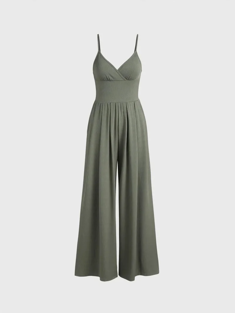 HICCUP Wide Leg V-Neck Knitted Jumpsuit