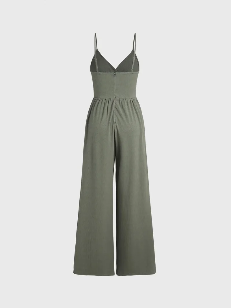 HICCUP Green Wide Leg V-Neck Knitted Jumpsuit for Women | Best Price UAE