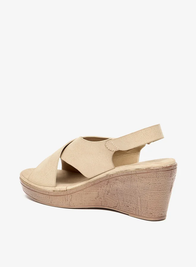 Le Confort Solid Slip-On Wedge Sandals with Hook and Loop Closure
