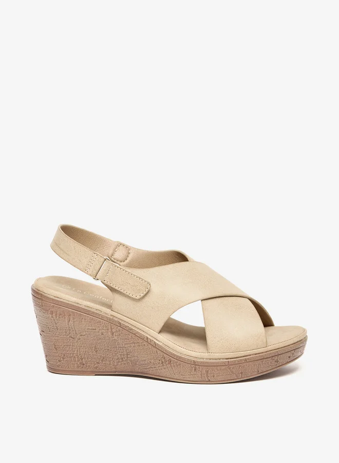 Le Confort Solid Slip-On Wedge Sandals with Hook and Loop Closure