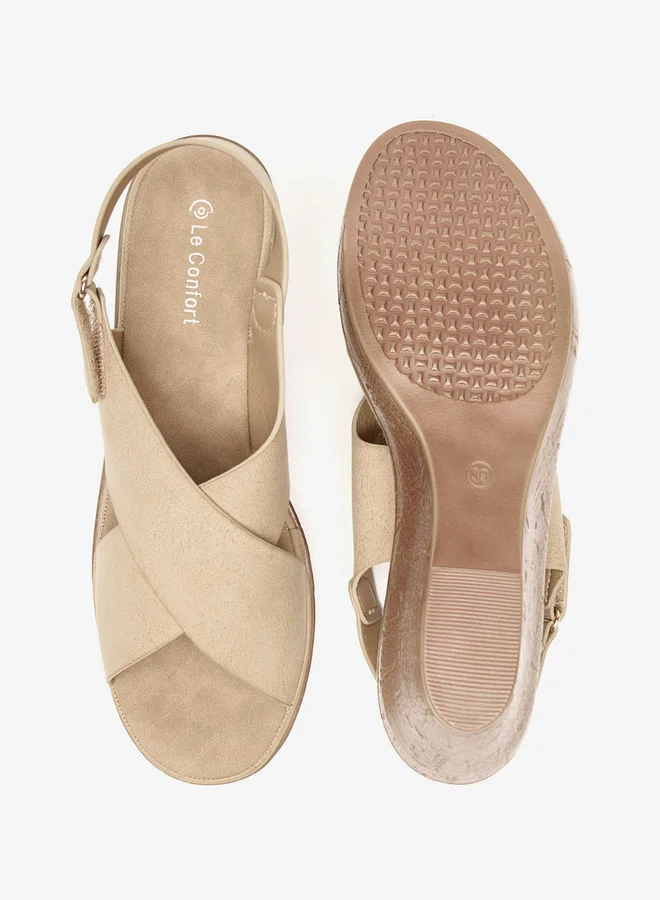 Le Confort Solid Slip-On Wedge Sandals with Hook and Loop Closure