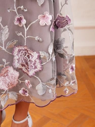 ORAULISA Women's Maxi Dresses 2 Piece Outfit Wedding Guest Cocktail Tea Party Dress Ruffle Lace Floral Casual Formal Evening Dress Gray Pink - Image 5