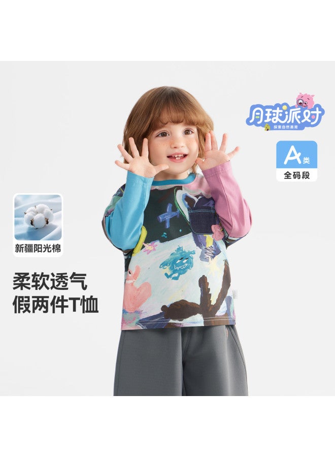 Xinjiang Cotton] Baby T-shirt Spring/autumn Style Boys' Base Layer Top Children's Fake Two-piece 2026 New Arrival - Image 2