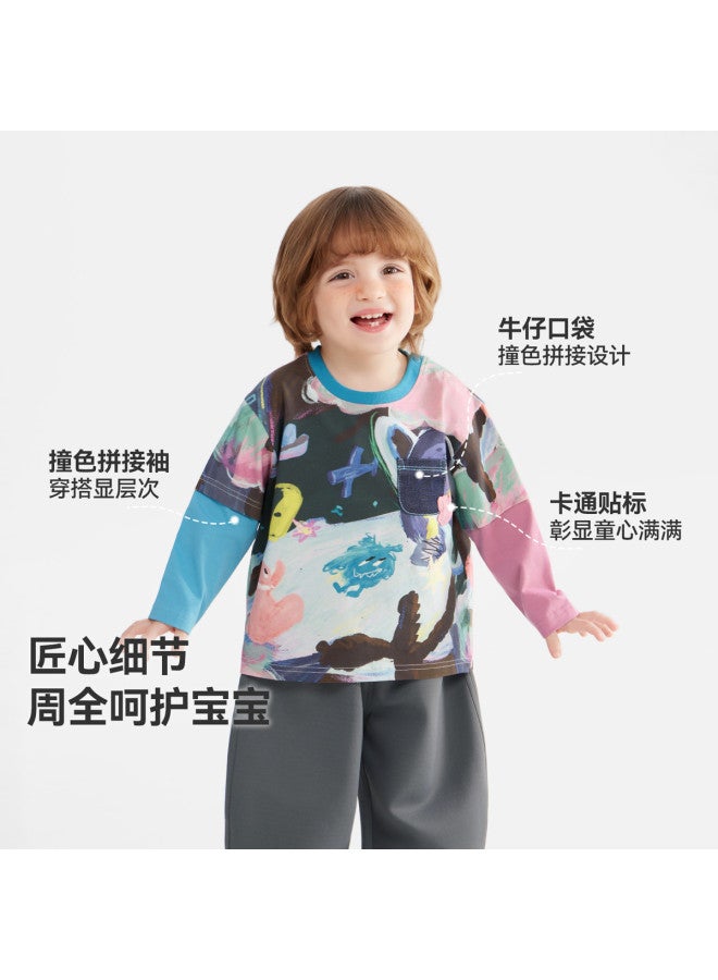 Xinjiang Cotton] Baby T-shirt Spring/autumn Style Boys' Base Layer Top Children's Fake Two-piece 2026 New Arrival - Image 3