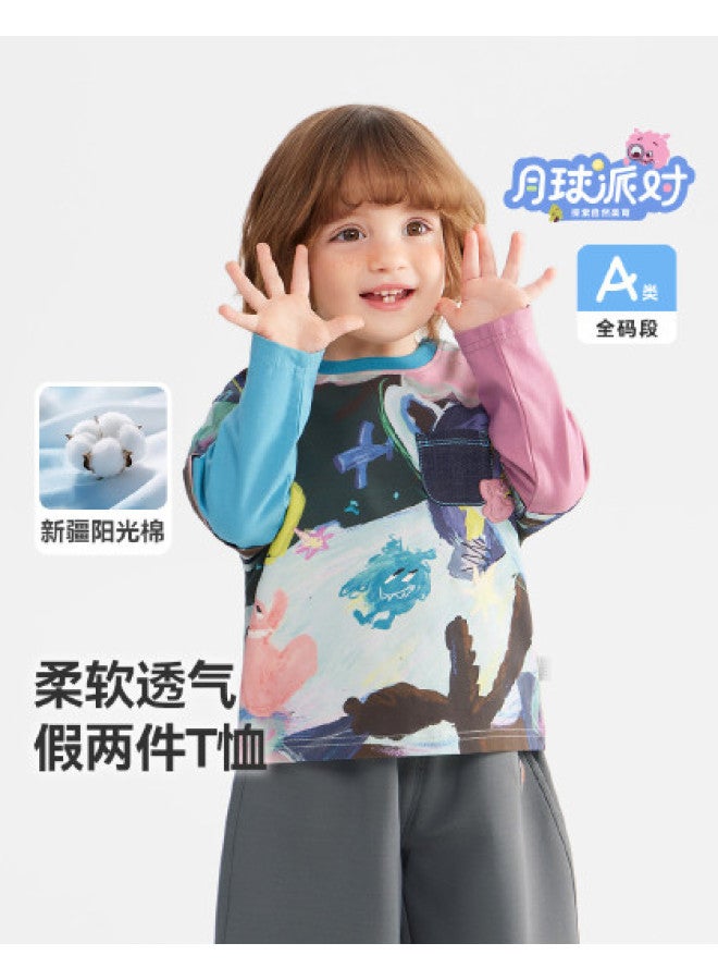 Xinjiang Cotton] Baby T-shirt Spring/autumn Style Boys' Base Layer Top Children's Fake Two-piece 2026 New Arrival - Image 1