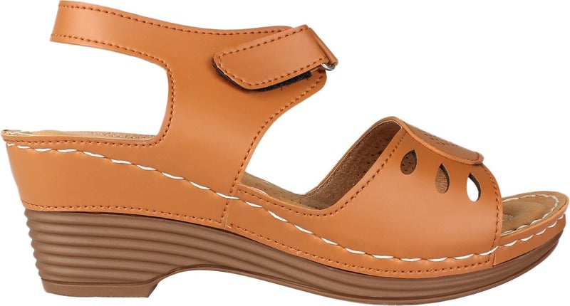 XE Looks Women's Tan Orthopedic Wedge Sandals | Adjustable Straps for Perfect Fit | Cushioned Footbed with Breathable Cut-Out Design | Durable Wedge Heel For Girls & Women - Image 4