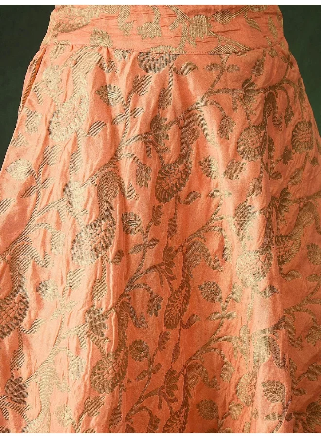 AKS Peach lehenga Banarasi lehenga Choli with Crimson red Dupatta