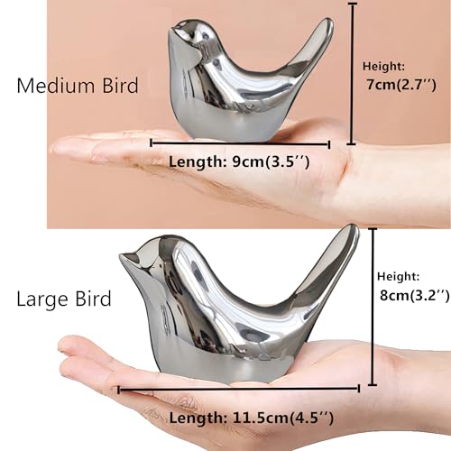 FANTESTICRYAN Small Birds Statues Gold Home Decor Modern Style Figurine Decorative Ornaments for Living Room, Bedroom, Office Desktop, Cabinets (M&L, Silver) - Image 3