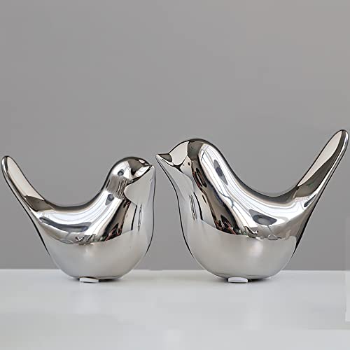 FANTESTICRYAN Small Birds Statues Gold Home Decor Modern Style Figurine Decorative Ornaments for Living Room, Bedroom, Office Desktop, Cabinets (M&L, Silver) - Image 1