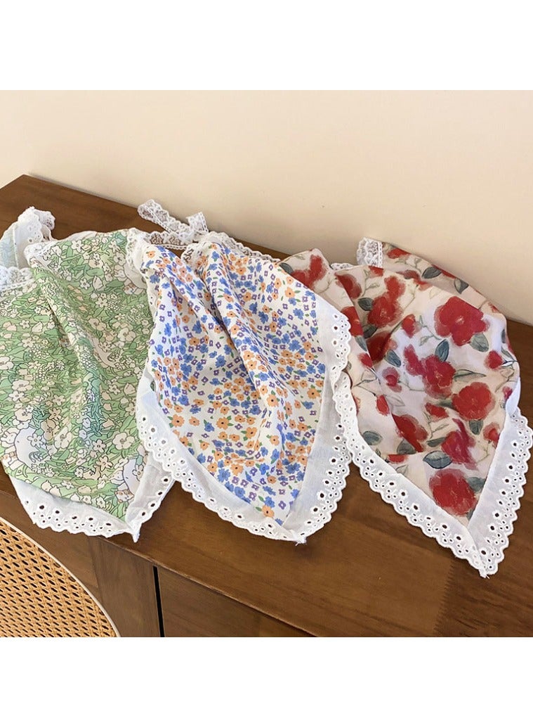 Hanayo 2 قطع من وشاح الشعر إكسسوارات شعر مزهرة وشاح رأس مثلث جميل للفتيات والنساء (أخضر + أحمر) - Image 2