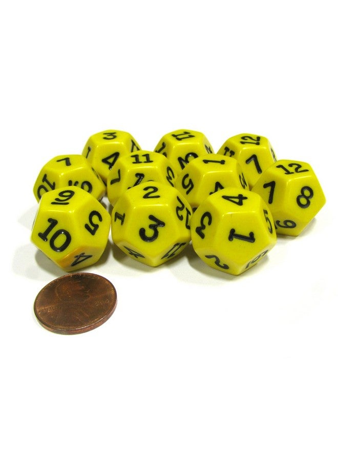 Koplow Games Set of 10 D12 12-Sided 18mm Opaque RPG Dice - Yellow with Black Numbers - Image 1