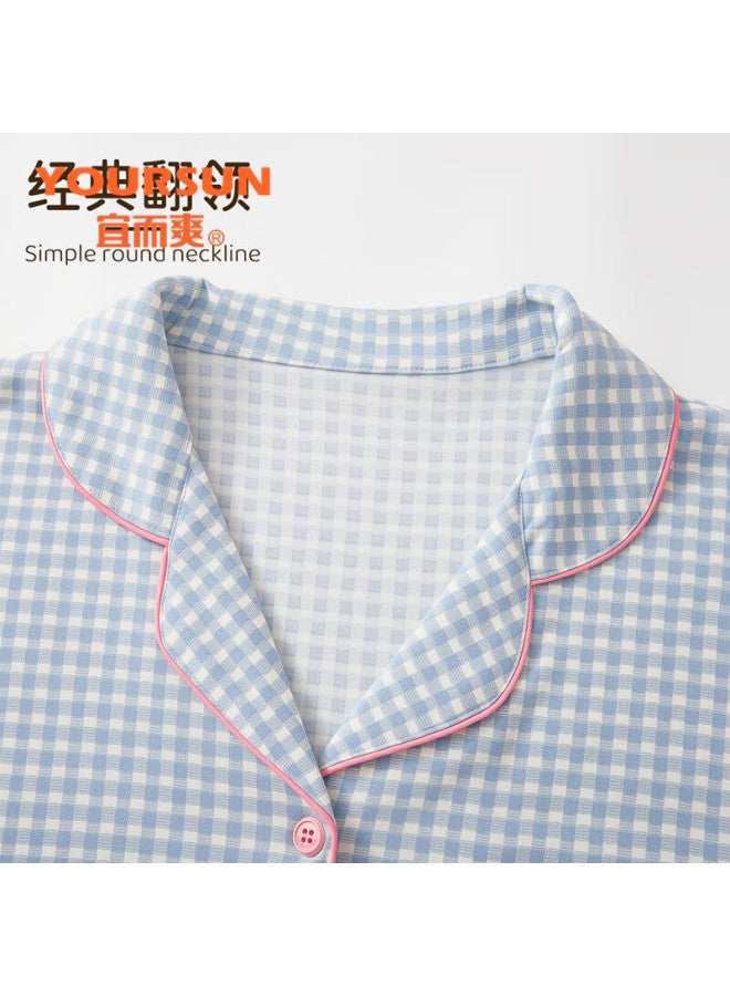 Yiershuang Women's Pajamas, Autumn And Winter Long-sleeve Cardigan, Cute Plaid Loungewear Set, Suitable For Outdoor Wear