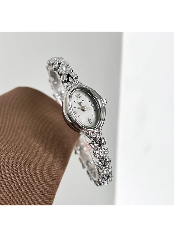 GEDI Women's Oval Dial Watch with Floral Rhinestone Bracelet, Elegant Luxury Dress Watch for Ladies