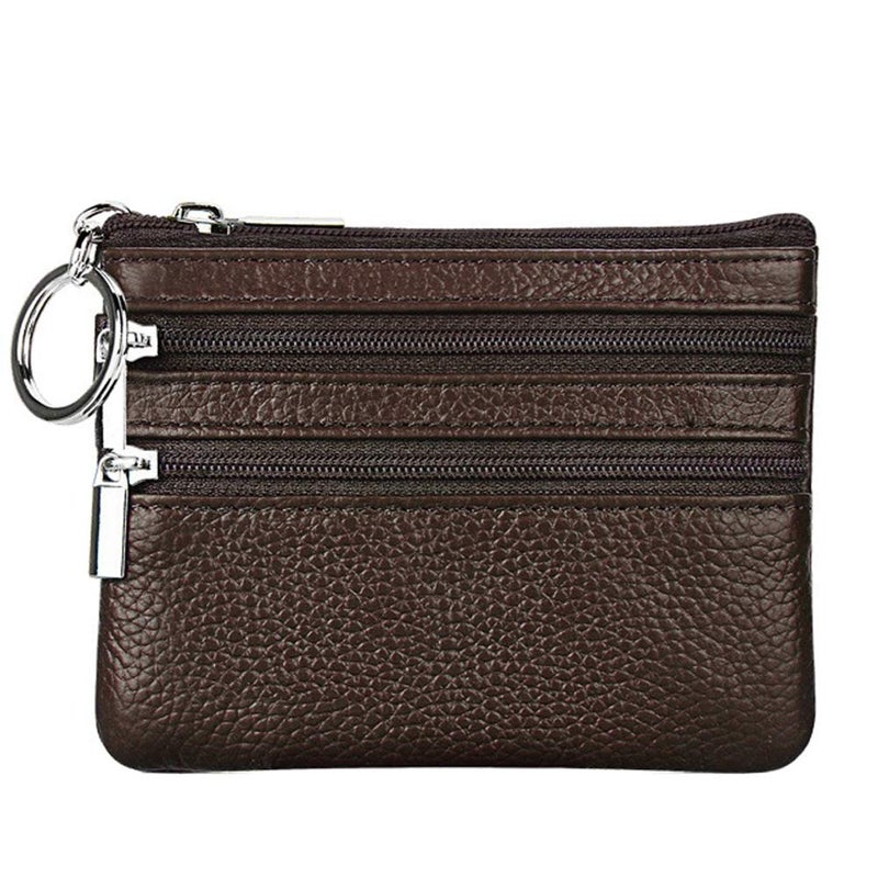 Cynure Women's Genuine Leather Coin Purse Mini Pouch Change Wallet with Keychain,coffee  - Image 1