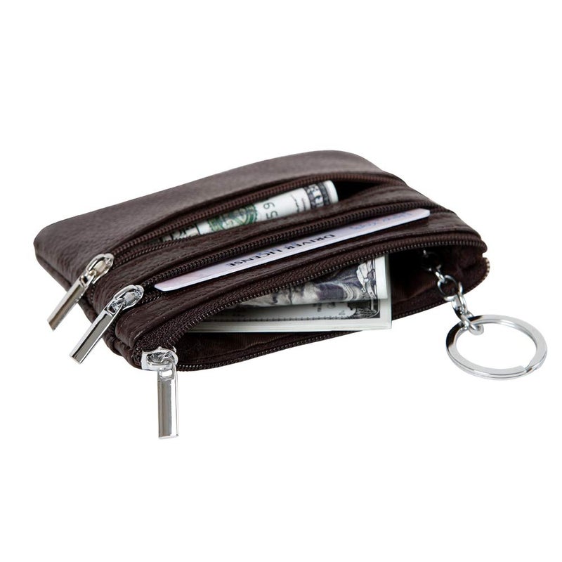 Cynure Women's Genuine Leather Coin Purse Mini Pouch Change Wallet with Keychain,coffee  - Image 4